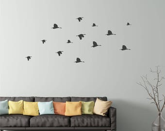 Flock Of Flying Birds Wall Sticker Peel And Stick Wall Decals Bird Decor Hunting Sticker Outdoors Decal Flying Geese Black White Grey