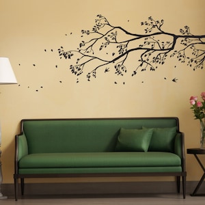 Boomtak muursticker met vallende bladeren en vogels | Verwijderbare muursticker Home decor kunst aan de muur sticker