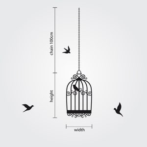 Bird Cage Wall Decal Bird Cage Wall Sticker Flying Birds Wall Decal Flying Birds Decal Cute Bird Wall Decor Amovable Bird Decal Transfer image 2