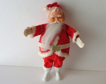 Vintage 50s Pixie Santa Claus: Red Felt Suit, Fluffy Beard - Made in Japan