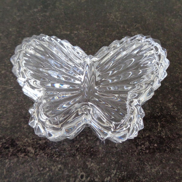 Vintage Butterfly Design Clear Heavy Glass Trinket Box Jewelry Box Raised Pattern