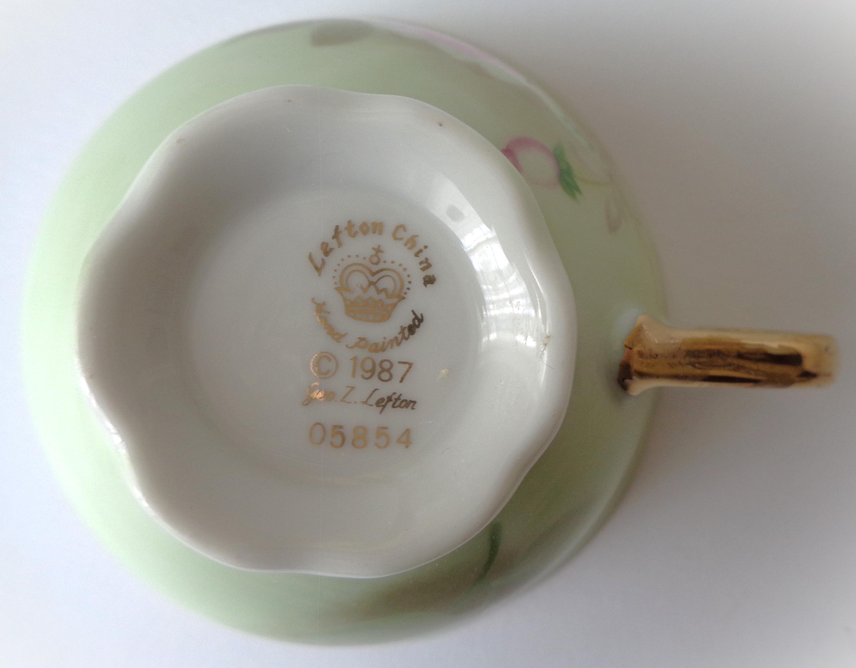 Lefton Labels Vintage Lefton China Japan Heritage Green Footed Tea Cup and Saucer Set ...