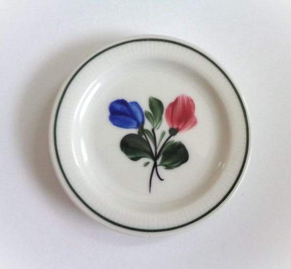 Vintage Lilien Porzellan Austria Porcelain Trinket Dish Decorative Dish Hand Painted Floral Design Green Rim With Ribbed Pattern