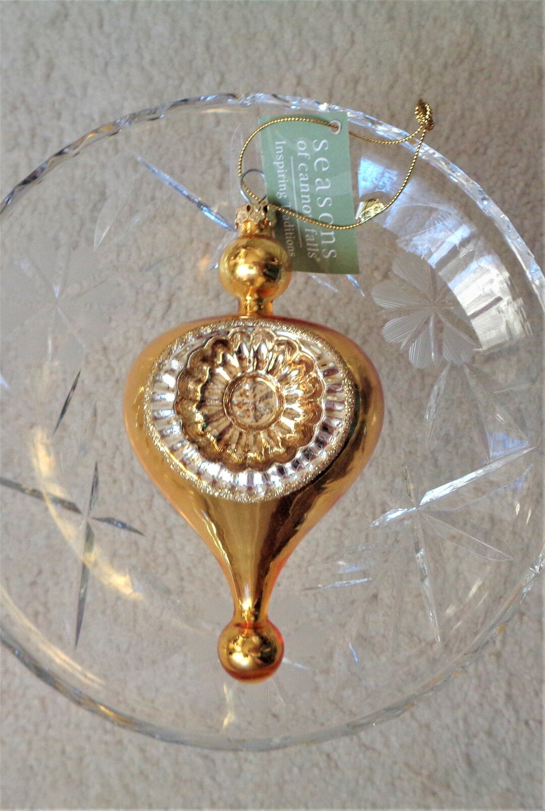 Seasons of Cannon Falls Indent Glass Gold Christmas Ornament Etsy