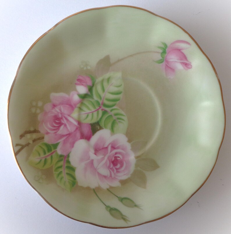Lefton Labels Vintage Lefton China Japan Heritage Green Footed Tea Cup and Saucer Set ...