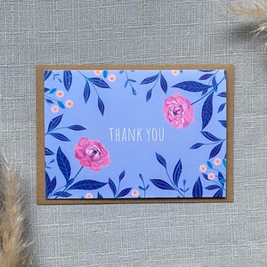 Thank You Greeting Card, Thanks, Remembering Special One, Blue Card, Floral Card