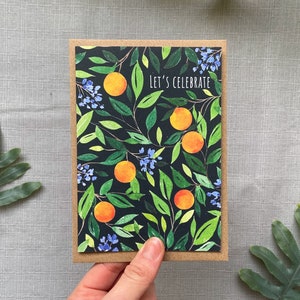 Biglietto di auguri ad acquerello Albero di arancio, Illustrazione ad acquerello, Celebrazione, Biglietto di compleanno