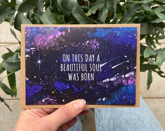 Watercolour Greeting Card Beautiful Soul, Birthday Card, Universe Card, Space Card, Sky Card, Congratulations