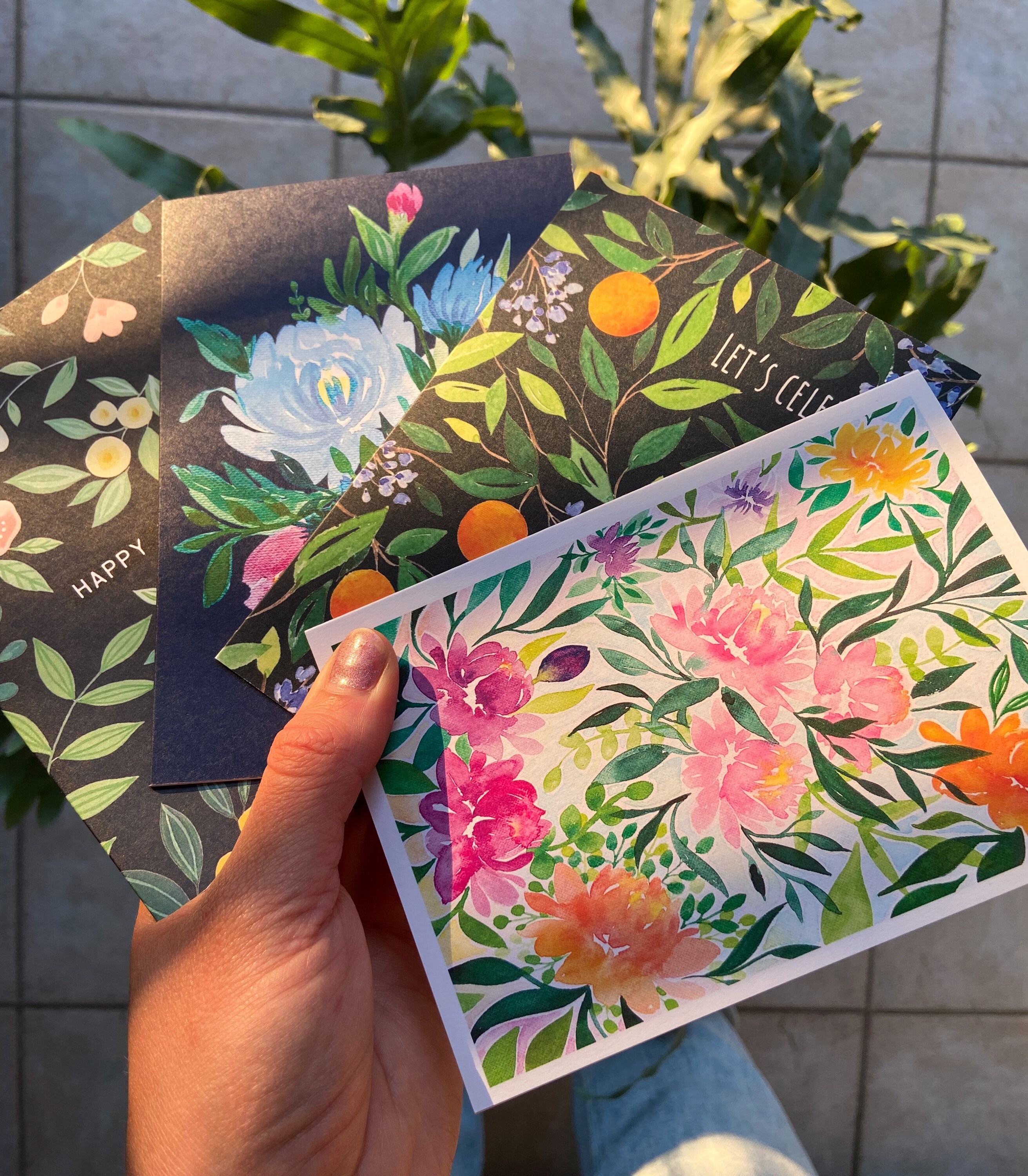 Colourful Watercolor Greeting Cards Set of 4 Cards Flower - Etsy