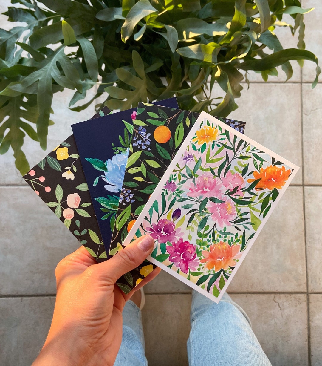 Colourful Watercolor Greeting Cards Set of 4 Cards Flower - Etsy