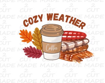 Cozy Fall PNG: Coffee & Blankets Graphic (Digital Download)