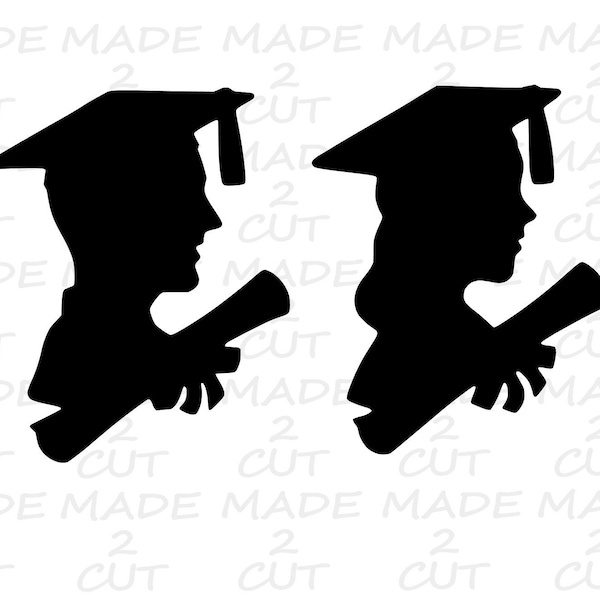 Graduation SVG - Cap and Gown Design - Boy Girl Graduation Silhouette Studio Design