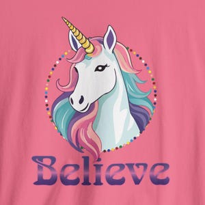 Believe Unicorn Tee, Colorful Fantasy Shirt, Magical Rainbow Graphic Top, Short Sleeve Unisex T-Shirt, Gift for Fantasy Lovers, Vibrant Tee