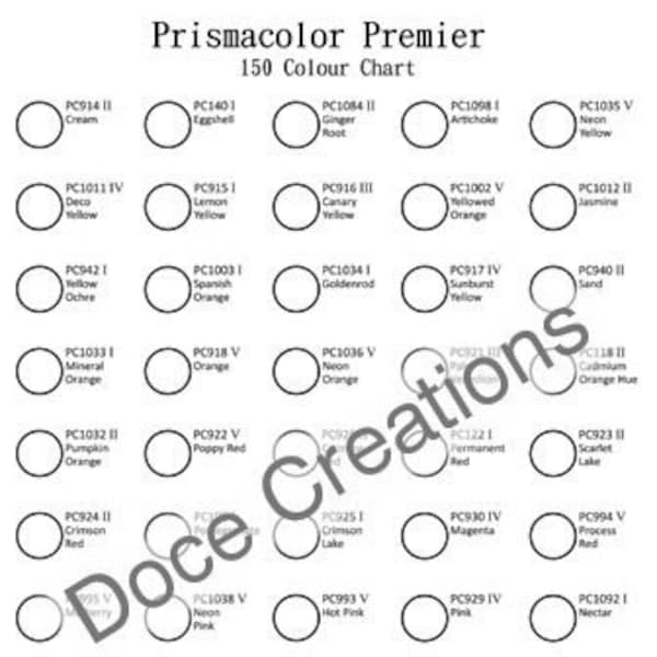 Prismacolor Premier 150 Bleistift Farbkarte Vorlage | Druckbare Ausmalvorlage | Projekt Referenz Chart | Sofort Download