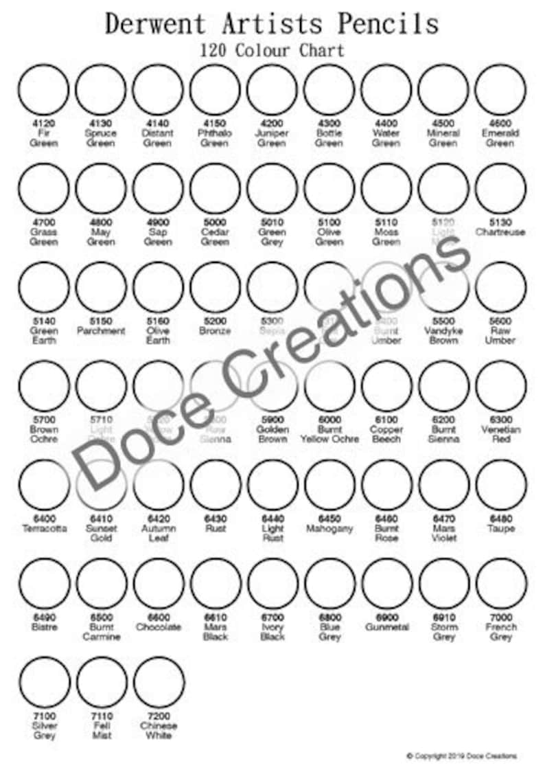 Derwent Artists 120 Pencil Colour Chart Template Printable Colouring