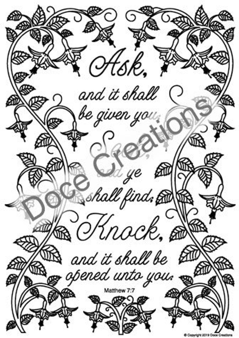 Matthew 7 7 Inspirational Coloring Page Bible Quote | Etsy