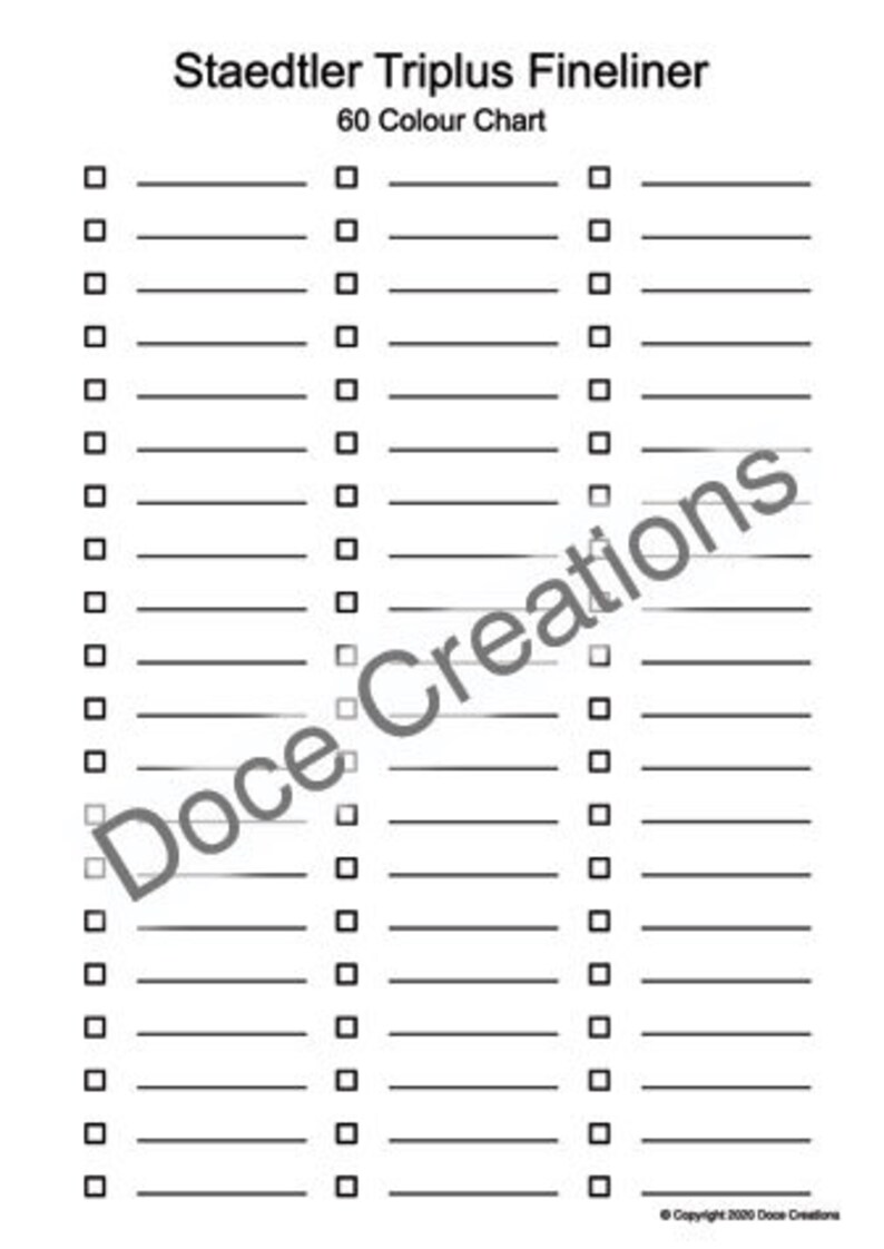 Staedtler Triplus 60 Fineliner Colour Chart Template Blank Printable