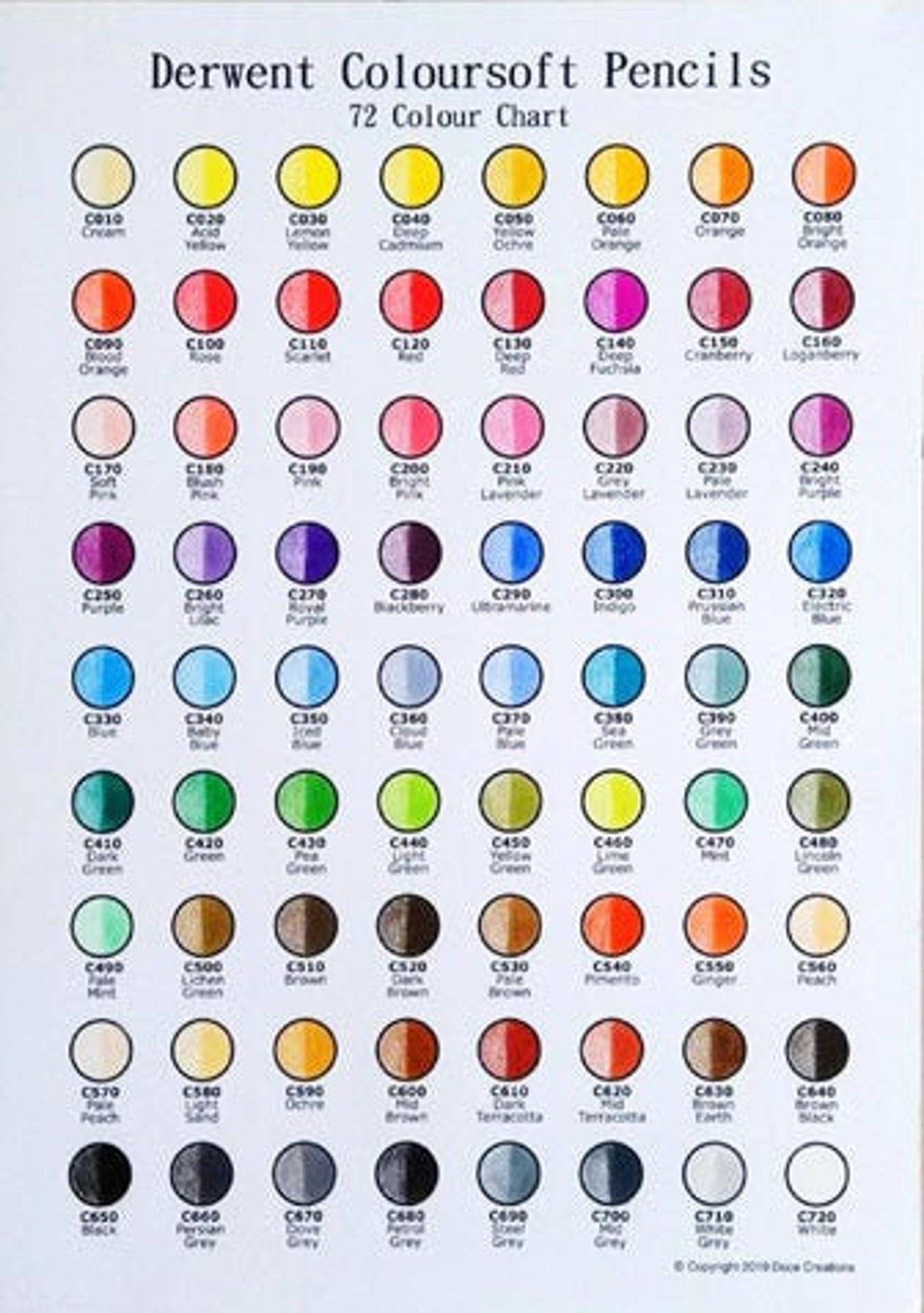 Derwent Coloursoft 72 Pencil Color Chart Template Printable Coloring