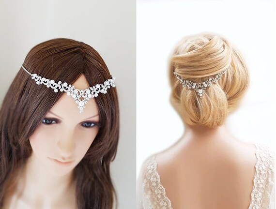 Pearl Wedding Hair Jewelry Silver Bridal Hair Headpiece Back Etsy