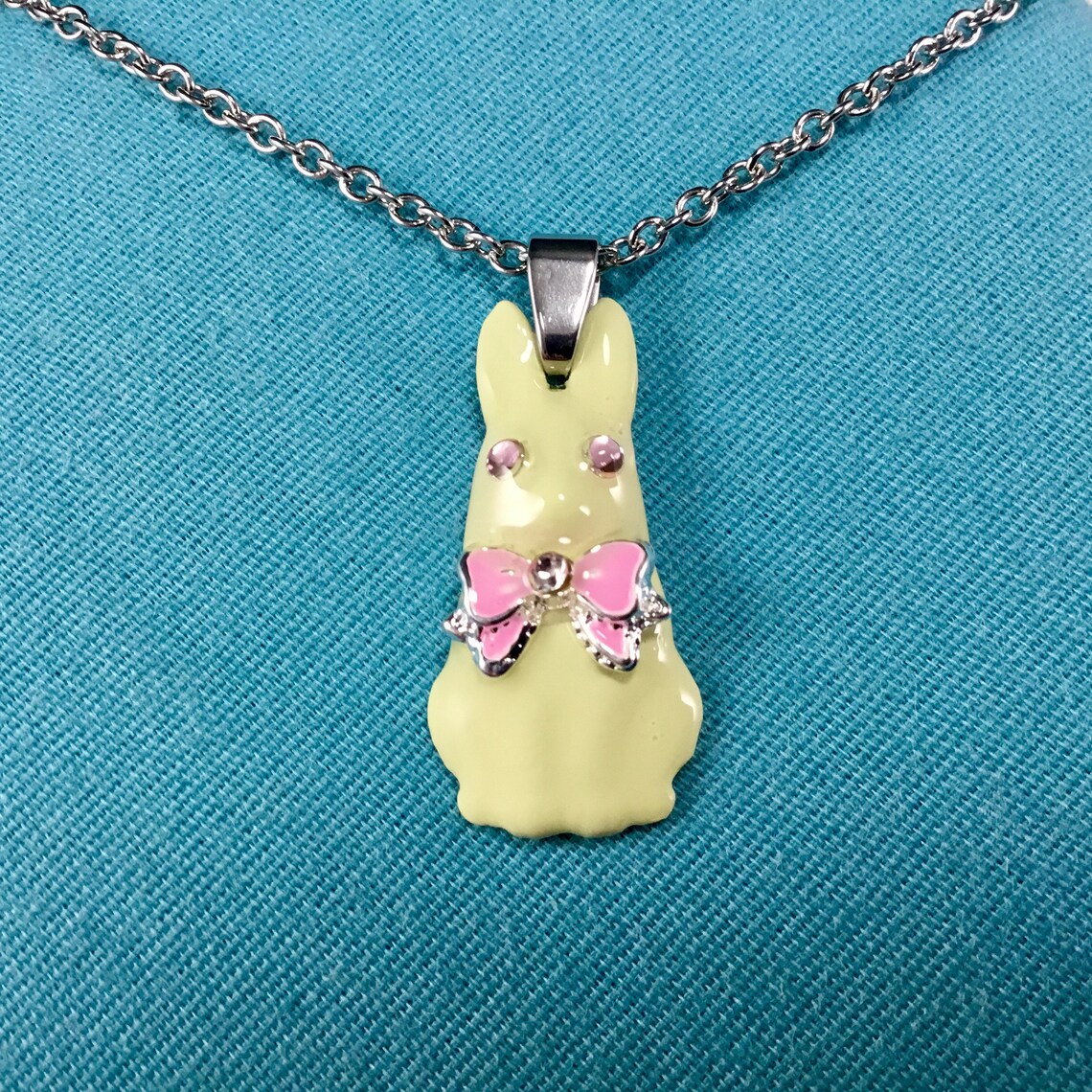 Handpainted Bunny RABBIT NECKLACE Blue BUNNY Green Bunny Easter Bunny
