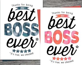 Boss's Day Card - Thanks for being the best boss ever - Printable Card