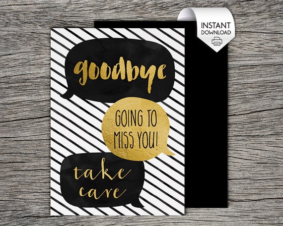 Printable Farewell / Goodbye Card - Goodbye, going to miss you, take care,  speech bubbles - Instant PDF Download