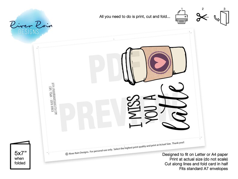PRINTABLE Farewell Card / Goodbye Card - I'll Miss You a Latte / We'll ...