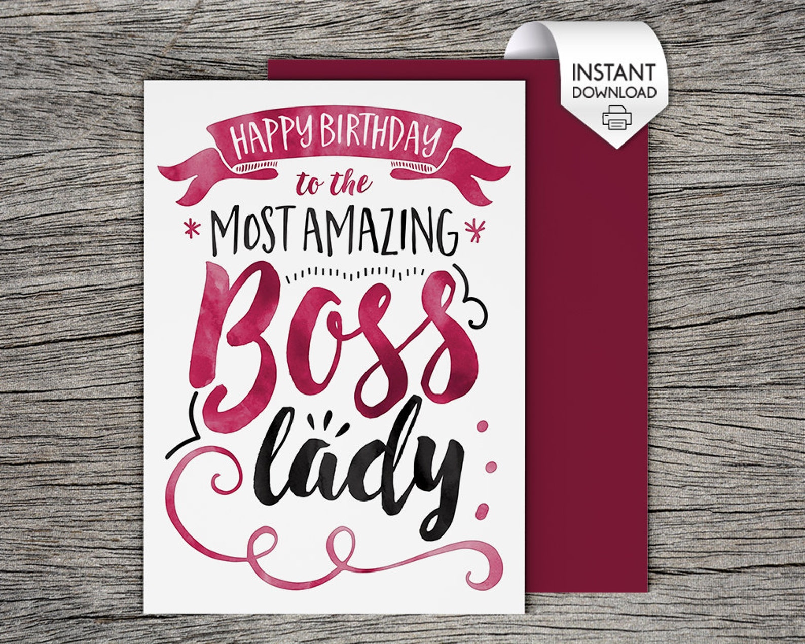 Printable Card Happy Birthday To The Most Amazing Boss Lady Etsy