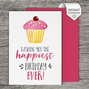 Printable Birthday Card - Wishing you the happiest birthday EVER! - Instant PDF Download