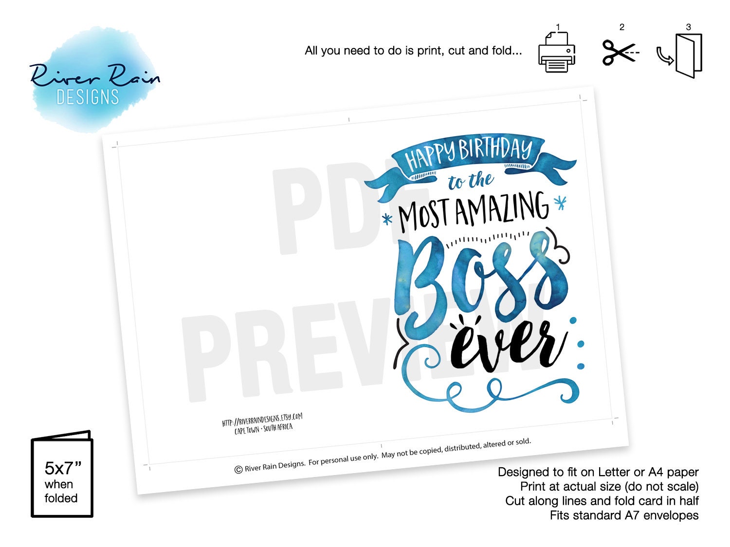 PRINTABLE Boss Birthday Card - Happy Birthday to the Most Amazing Boss ...