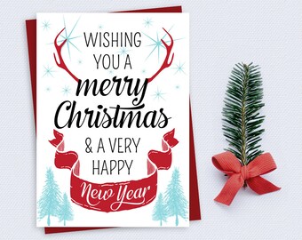 Christmas Card - Wishing you a merry Christmas - Friends, Family, Boss, Colleague, Clients - Printable Card