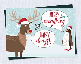 Funny Christmas Card - Merry Everything & Happy Always - Printable Christmas Card