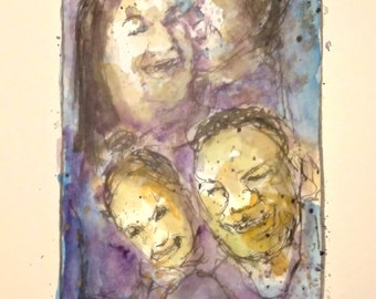 original affordable art - watercolour - Family