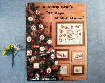 Teddy Bear's "12 Days of Christmas" cross stitch patterns, Dale Burdett, stitch all 12 verses in this teddy bear extravaganza