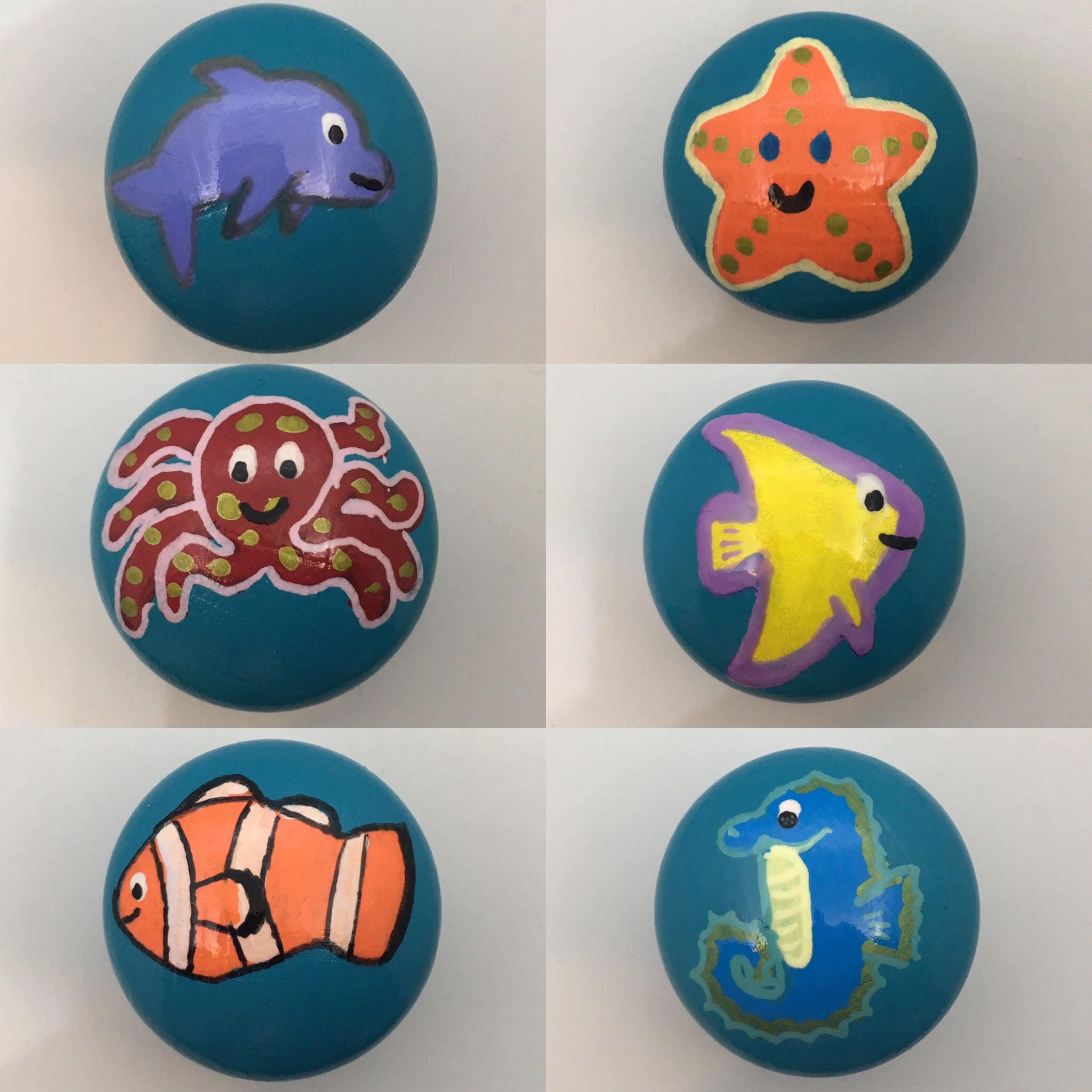 Coral Reef Fish Hand Painted Drawer Knobs 6 Designs Available