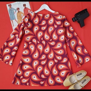 Vintage 60s retro style dress / Long flared sleeve Made to order, various prints available