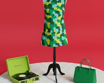 Retro-Kleid in Grün und Gelb, Größe S (36 UK, 8 UK), im Stil der 60er Jahre