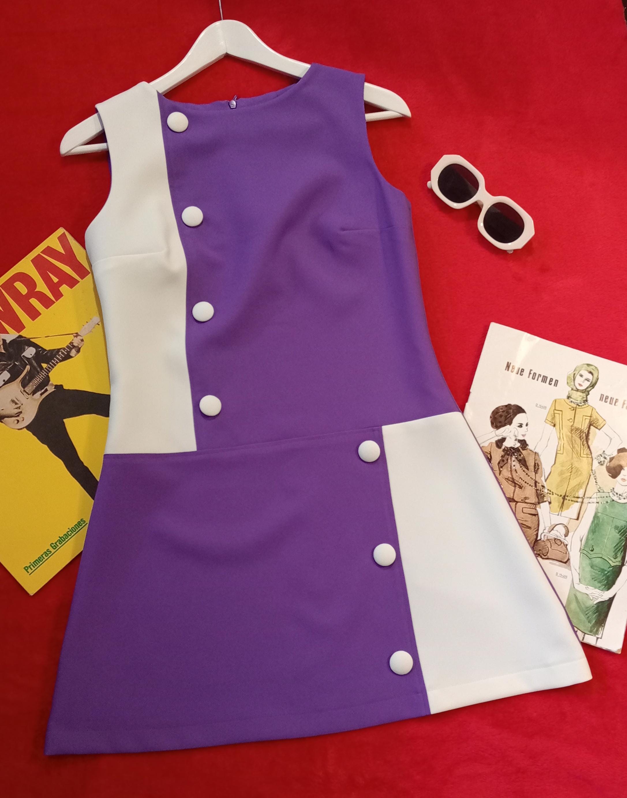 Retro jaren 60/70 Space Age-stijl knoopjurk / Verschillende kleuren / Verschillende maten / Sixties-stijl