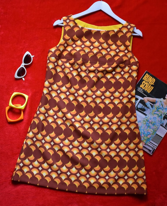 Retro Trapeze Dress, Vintage 60s Style, Brown and Orange, Size M L - Etsy