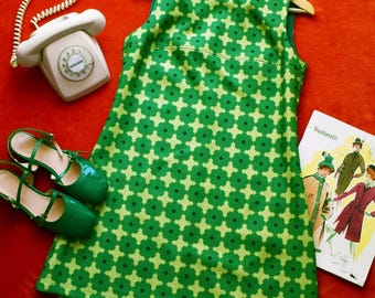 60s MOD Mini Dress - Green Floral Shift Dress - Handmade to Order | Custom Sizes