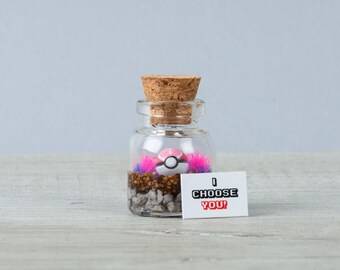 Love Ball Cute Mini Pokeball Terrarium Jar, Pokemon Gift Ideas, Pokeball Birthday Gift for Him / Her, Best Gift, Gifts for her, Handmade