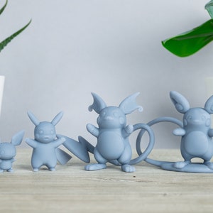Pichu Evolutions Set, Pokemon 3D gedruckte unbemalte Figuren, Pichu, Pikachu, Raichu, Alolan Raichu Miniaturen, Geschenkideen, bestes Geschenk