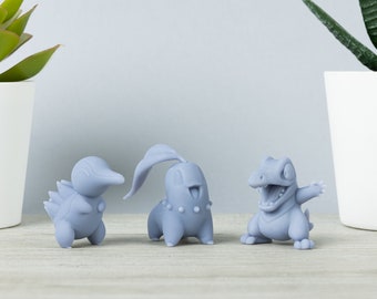 Johto Starters, Pokémon 3D Printed Unpainted Figures, Chikorita, Cyndaquil, Totodile Miniatures Resin, Pokemon Gift Ideas, Best Gift