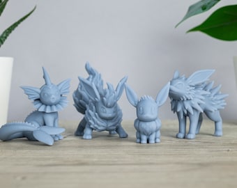 Eeveelutions Vol.1 , Pokemon 3D Printed Unpainted Figures, Eevee, Flareon, Jolteon, Vaporeon Miniatures Resin, Pokemon Gift Ideas, Best Gift