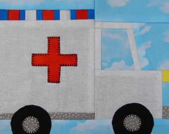 Ambulance or EMS vehicle PDF quilt block pattern