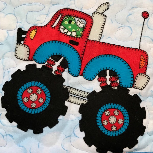 Monster truck dragon PDF applique quilt block pattern