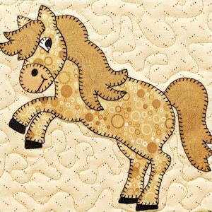 May include: A brown and white patchwork horse with a brown mane and tail. The horse is standing on its hind legs with its front legs raised in the air. The background is a cream color with a brown and white pattern.