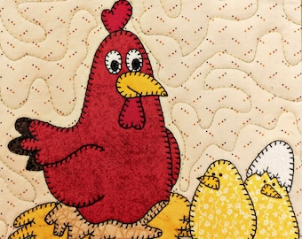 Hen and chicks PDF applique quilt block pattern