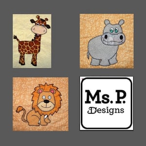 Zoo or Safari animals PDF applique quilt block pattern set