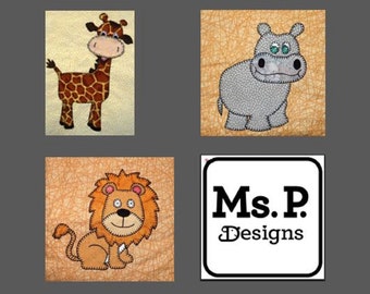 Zoo or Safari animals PDF applique quilt block pattern set